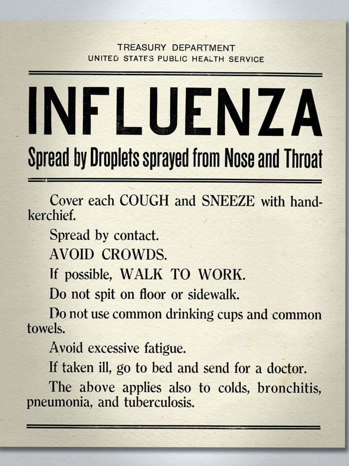 A sign warning about the spread of influenza